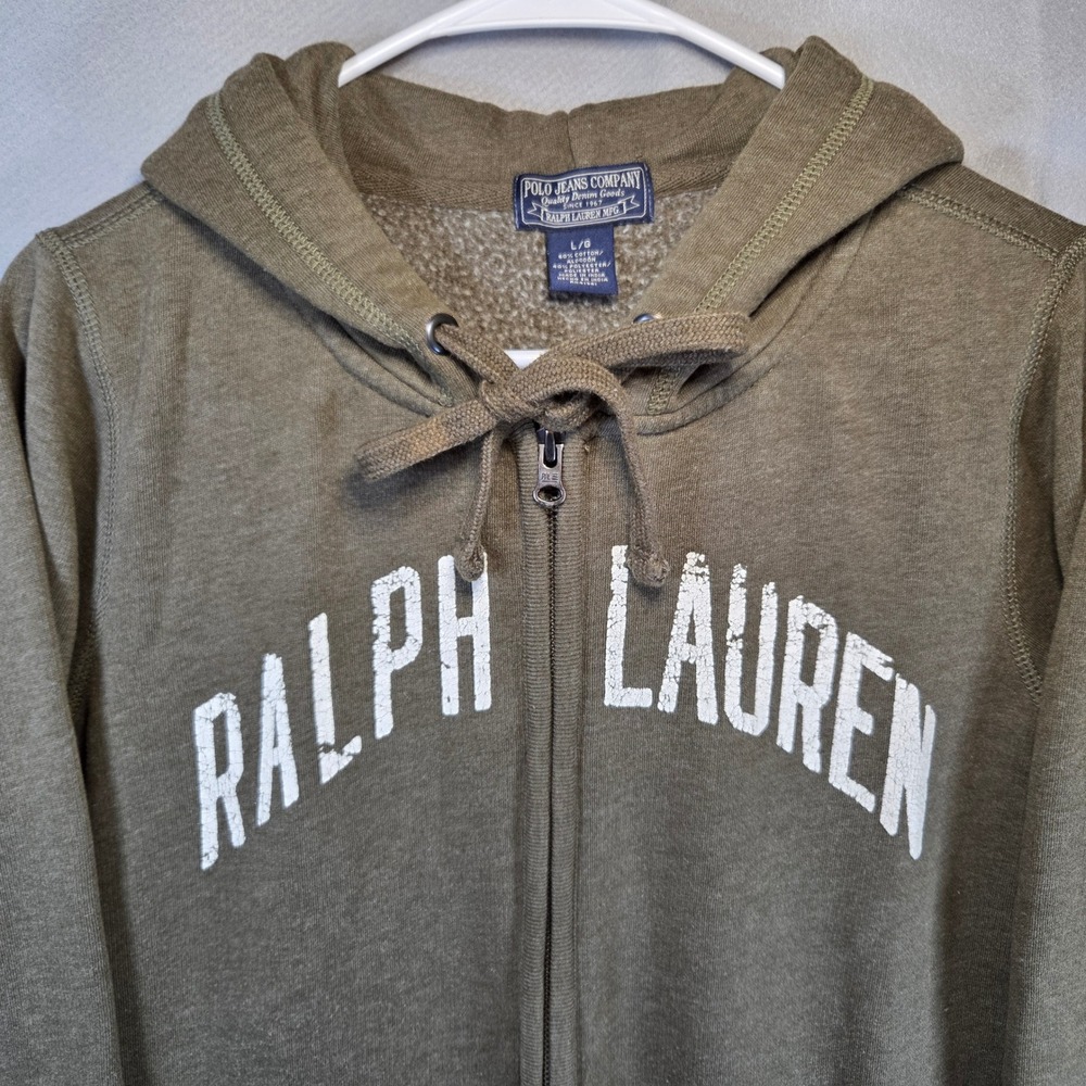 Vintage Polo Jeans Co Ralph Lauren Olive Green Full Zip Hoodie Womens Large Y2K